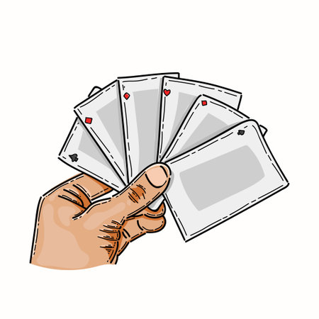 Hand with playing cards. Vintage clipart stylized drawing. Vector illustrationのイラスト素材