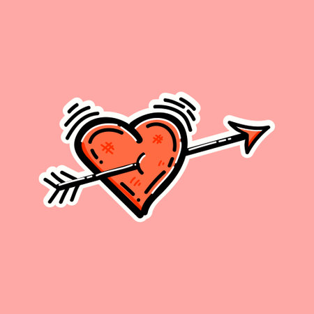 Heart Arrow Illustration Vector Design Cartoon in a Pink Backgroundのイラスト素材