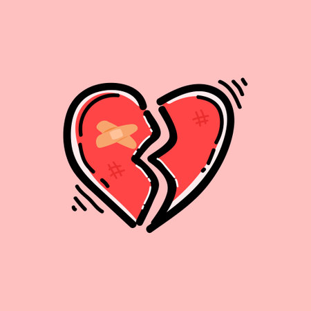 Broken Heart Clipart Vector Design Illustration in a Pink Backgroundのイラスト素材