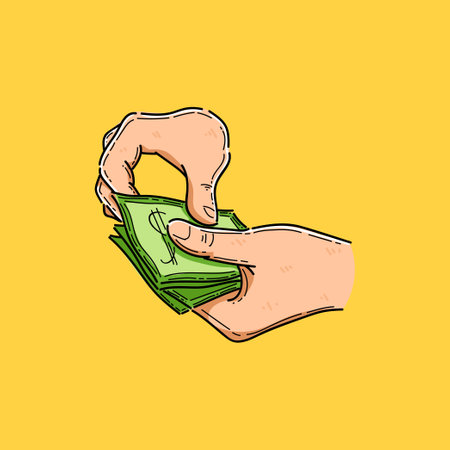 money count by hand illustration vector design in a yellow backgroundのイラスト素材