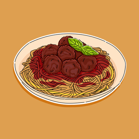 spaghetti meatball illustration vector design isolated in orange colorのイラスト素材