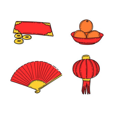 chinese new year pack icon illustration vector design isolated in white backgroundのイラスト素材