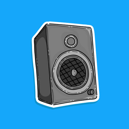 Music speaker icon. Cartoon illustration vector design of music speaker vector for animation. Isolated in a blue backgroundのイラスト素材