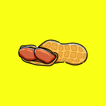 Unique illustration of a peanut with shells on a vibrant yellow background. Perfect for food art...