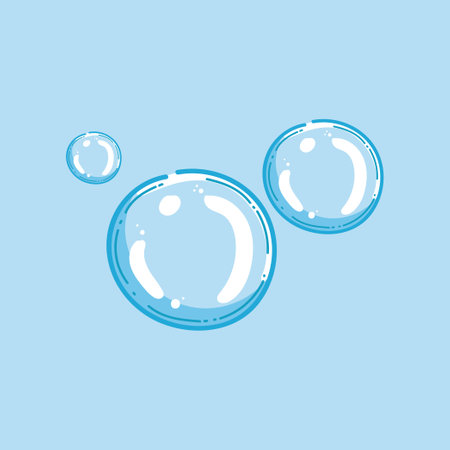 Vector graphic of three simple blue bubbles on a light blue background, focusing on color...