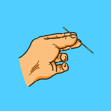 Illustrated Hand Holding a Toothpick on a Blue Backgroundのイラスト素材