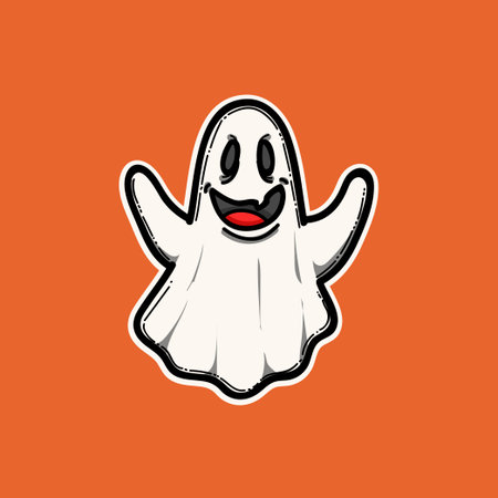 Cute Smiling Ghost on Orange Background for Halloween Decorationのイラスト素材