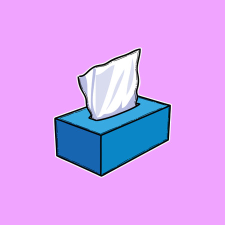 Blue Tissue Box With White Tissue Against Pink Background Clean, Fun Pop Art Illustrationのイラスト素材