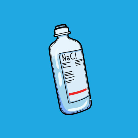 Illustration Of A Salt Sodium Chloride Saline Bottle With NaCl Label On Bright Blue Backgroundのイラスト素材