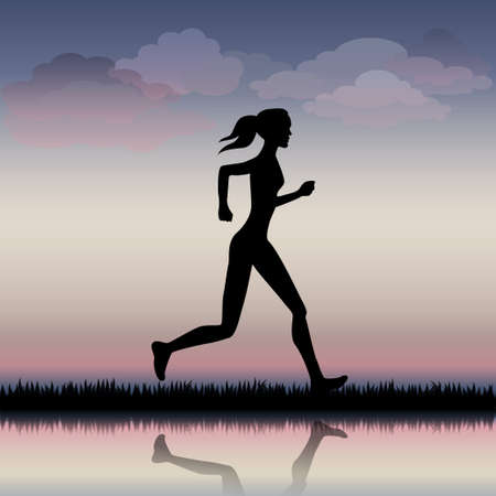 Woman running on the road in the morningのイラスト素材