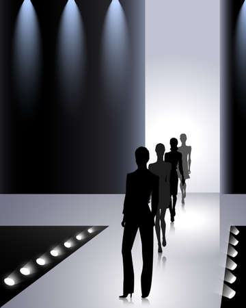 Female silhouettes on the fashion runwayのイラスト素材