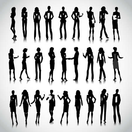 Set of businesswoman silhouettes on the backgroundのイラスト素材