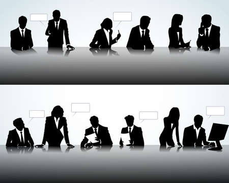 Set of business people silhouettes on the office backgroundのイラスト素材