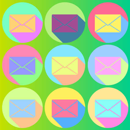 Colored envelopes on green background in flat styleのイラスト素材