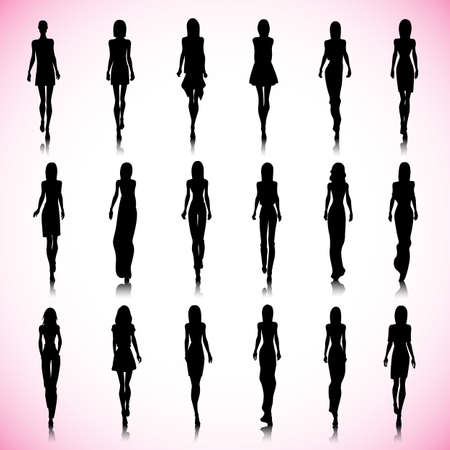 Set of female fashion silhouettes on the runwayのイラスト素材