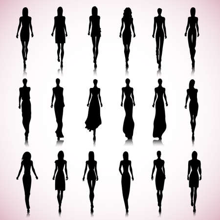 Set of female fashion silhouettes on the runwayのイラスト素材