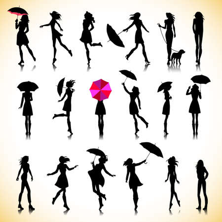 Set of female silhouettes in autumnのイラスト素材