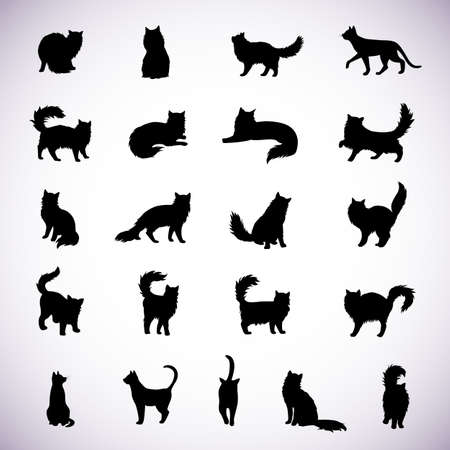 Set of isolated cat silhouettes in various posesのイラスト素材
