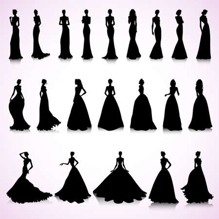 Set of female silhouettes in wedding dressesのイラスト素材