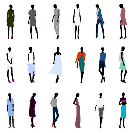 Set of bold style female silhouettesのイラスト素材