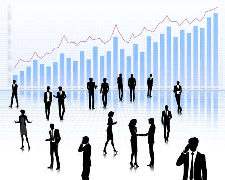 Group of people on financial graph backgroundのイラスト素材