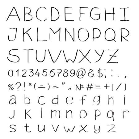 Handwritten alphabet of roman letters and modern symbolsのイラスト素材