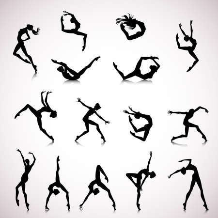 Set of female silhouettes dancing in modern styleのイラスト素材