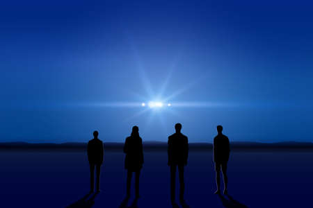 Group of people looking at lights in the night sky