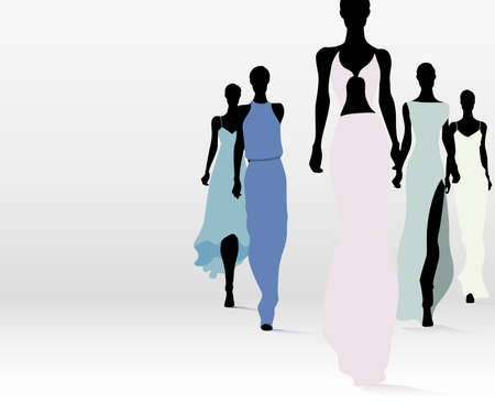 Group of fashion women walking on the runwayのイラスト素材