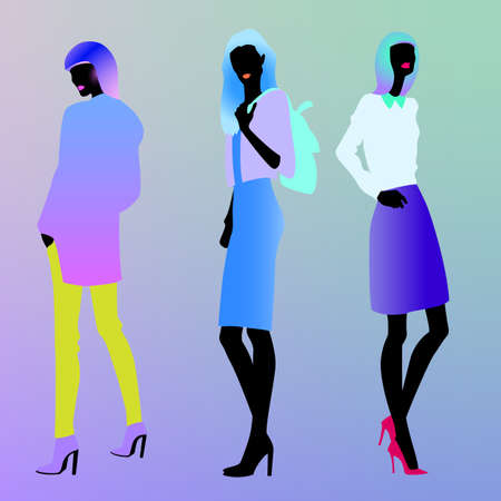 Group of female models dresses in fashion clothesのイラスト素材