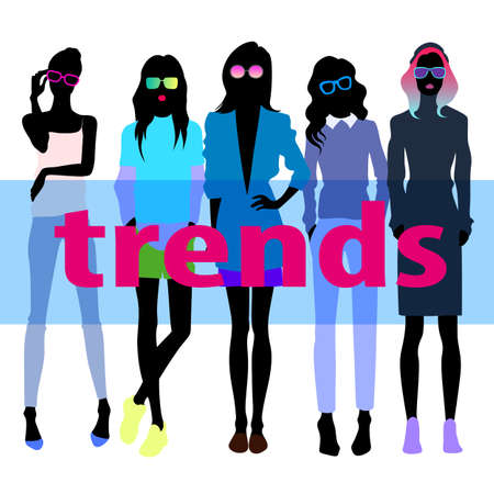 Group of female models dresses in fashion clothesのイラスト素材