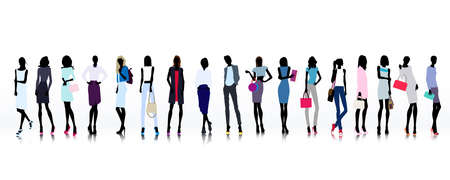 Set of colored silhouettes of high fashion clothed womenのイラスト素材