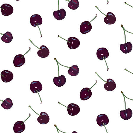 Seamless vector pattern of black purple cherriesのイラスト素材