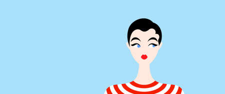 Illustration of black-haired woman with red lips and pixie hairstyleのイラスト素材