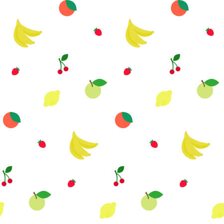 Cherry, strawberry, bananas, lemon and orange seamless patternのイラスト素材
