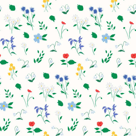 Illustration of seamless pattern of wildflowersのイラスト素材