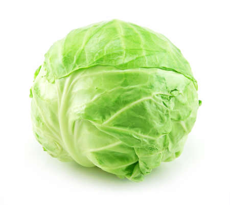 Ripe Green Cabbage Isolated on White Backgroundの写真素材