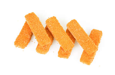 Heap of Raw Fish Sticks Isolated on White Backgroundの写真素材