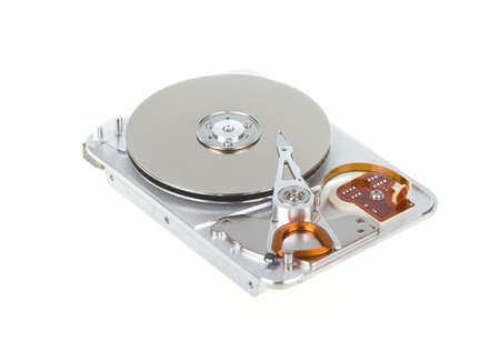 Open hard disk drive isolated on white background
