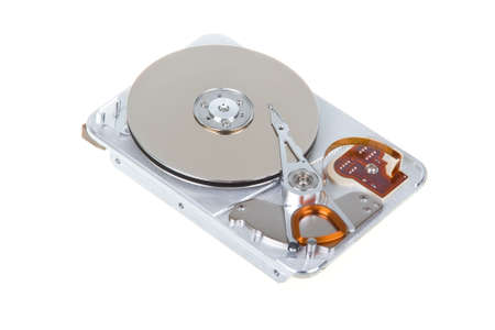 Open hard disk drive isolated on white backgroundの写真素材