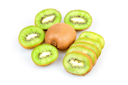 Ripe Sliced Kiwi Fruits Isolated on White Backgroundの写真素材