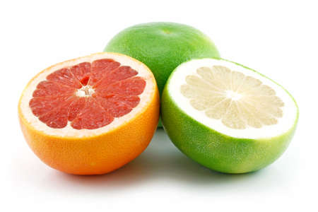 Ripe Sliced Grapefruit Isolated on White Backgroundの写真素材