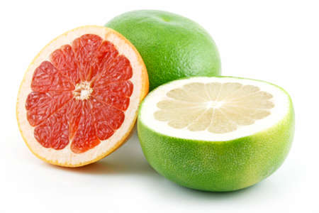 Ripe Sliced Grapefruit Isolated on White Backgroundの写真素材