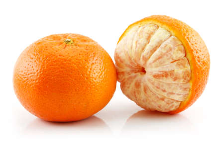 Ripe Sliced Tangerine Fruit Isolated on White Background の写真素材