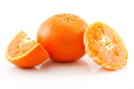 Ripe Sliced Tangerine Fruit Isolated on White Backgroundの写真素材
