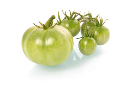 Green tomatoes vegetables isolated on white background の写真素材