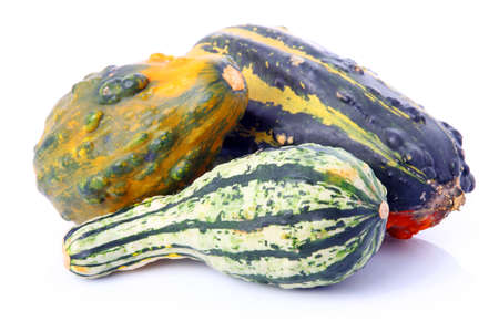 Ripe decorative gourd vegetables  isolated on white backgroundの写真素材