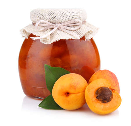 Apricot jam isolated on white background の写真素材