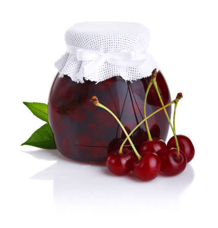 Cherry jam isolated on white background の写真素材