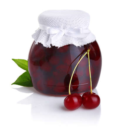 Cherry jam isolated on white background の写真素材
